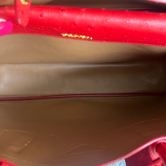 Prada Ostrich Medium Double Bag Rosso Tote - Picture 9 of 15